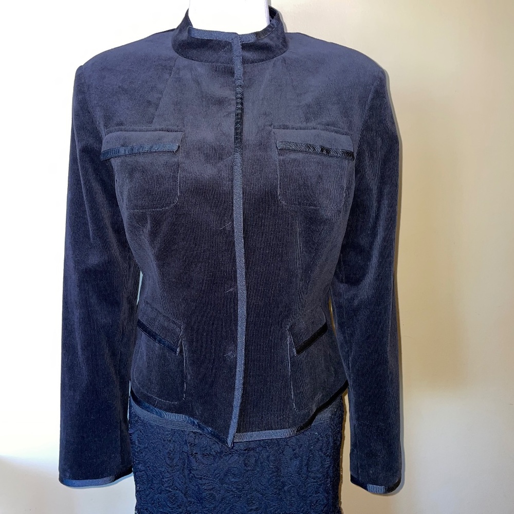 Style & Co. Black Corduroy Satin Trim Hidden Snap Front Jacket